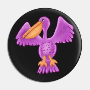 Purple Pelican flying with wings outstretched Pin