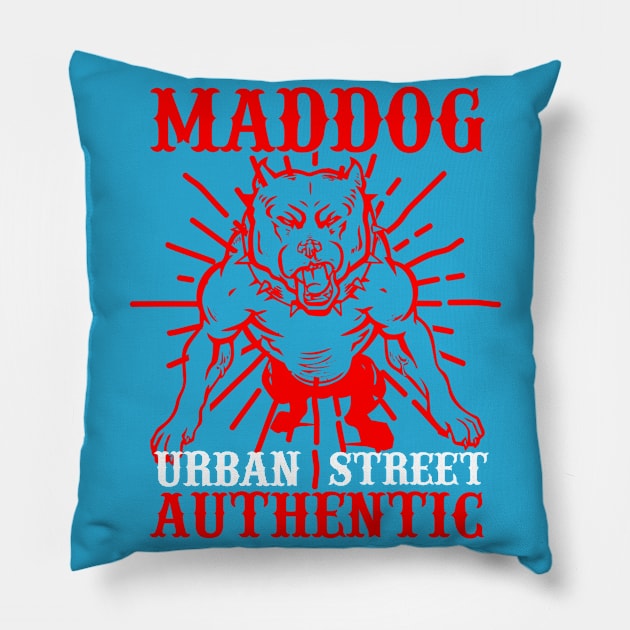 MAD DOG  Bulldog Art Design Gift Tshirt Pillow by gdimido