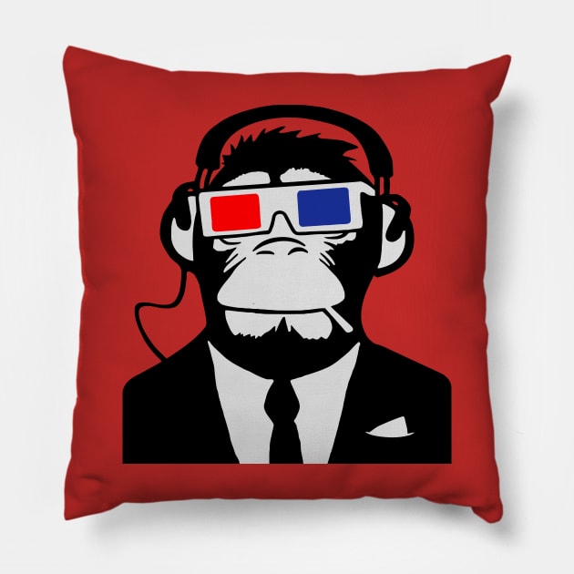 Urban Electro 3D Designs: Ape 3D Monkey Monkey Electro Club Headphones Headphone Motif Pillow by Quentin1984