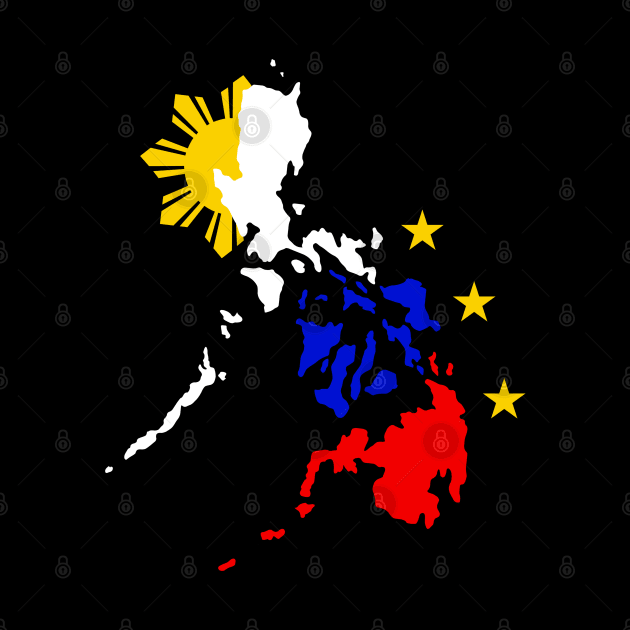 Philippine Map with 3 Stars and a Sun by Filipino