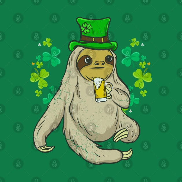 St Patricks Day Sloth Leprechaun Irish Beer by E