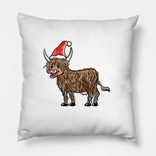 Christmas Highland Cow Pillow