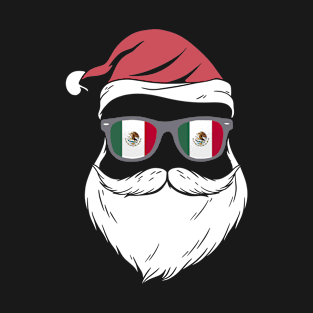 Patriotic Hipster Santa mexican flag sunglasses christmas beard T-Shirt