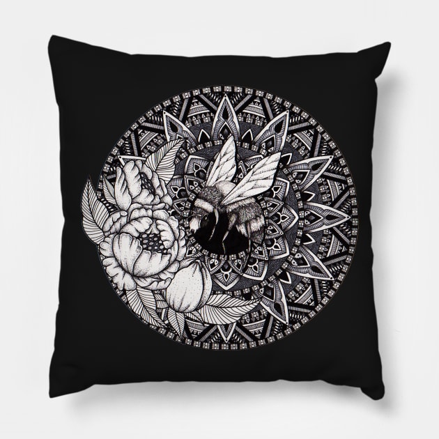 Bumble Bee Mandala Pillow by Litedawn