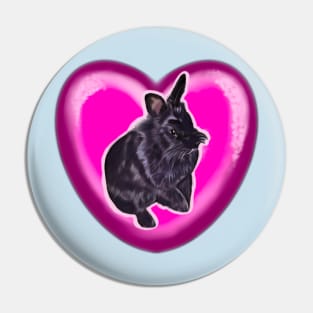 Rabbit - lionhead rabbit in a pink love heart- bunny rabbit cute  ebony black bunny rabbit Pin