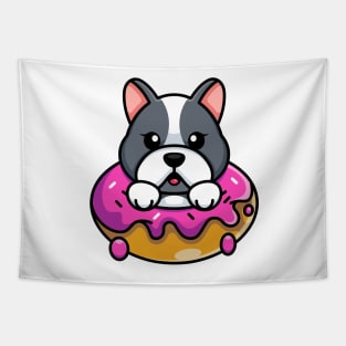 Cute baby dog with doughnut cartoon Tapestry