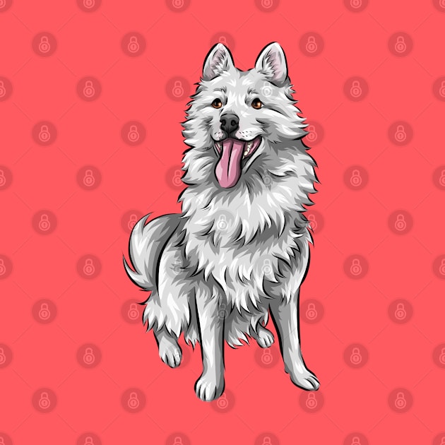 Cute White Pomsky Dog by Shirin Illustration