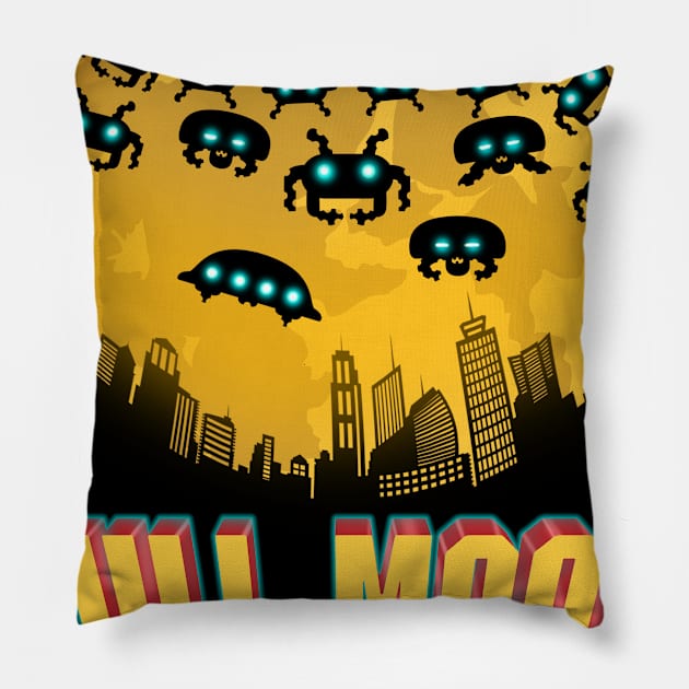 Full Moon Invaders Pillow by Pigeon585