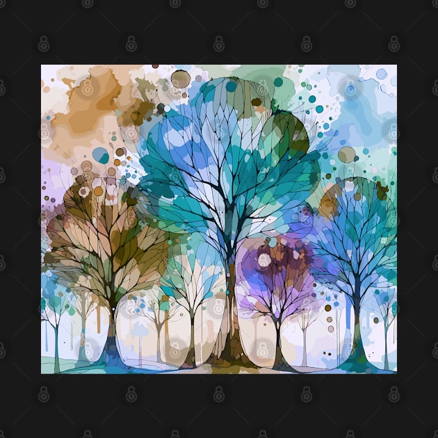 Colorful Pastel Blue Abstract Trees by Siha Arts