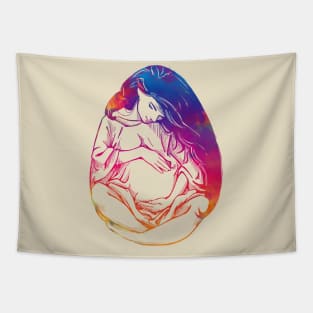 Pregnant Egg Woman drawing colorful Tapestry