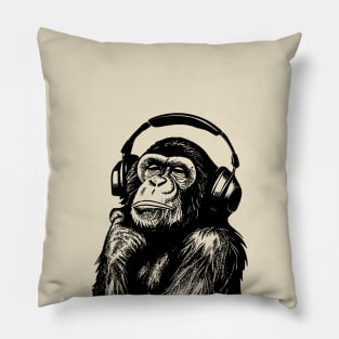 Chimp With Headphones Pillow