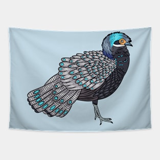 Bornean peacock-pheasant bird cartoon illustration Tapestry