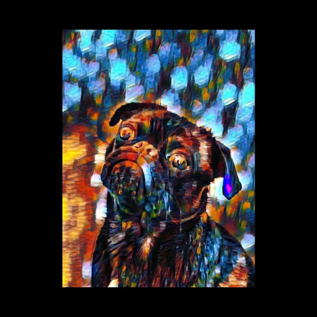 Cute Black Pug Dog Oil Painting Gift by Bohemianz