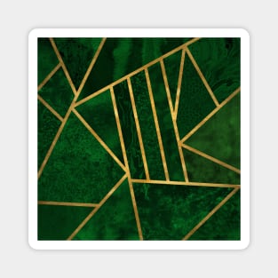 Forest Green and Gold Geometry - Abstract Mosaic Magnet