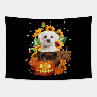 White Maltese Halloween Pumpkin Fall Bucket Tapestry