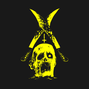 Severed head and two machetes (yellow version) T-Shirt