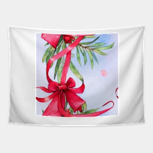 Watercolor red bow red ribbon Tapestry