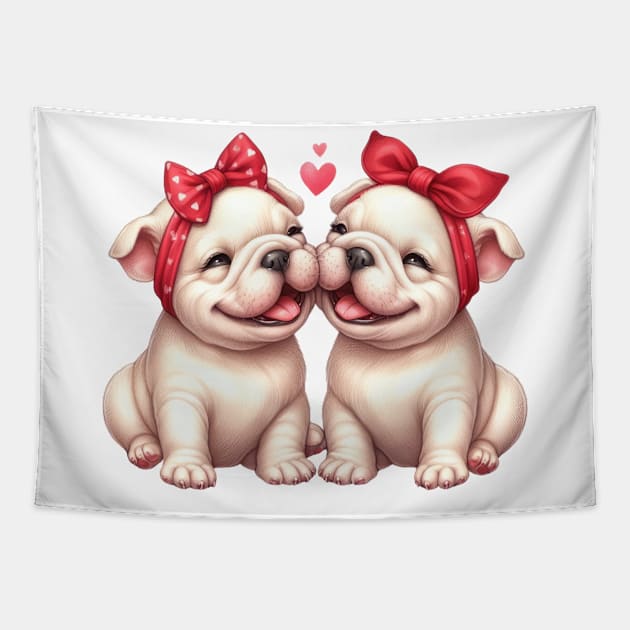 Valentine Bulldog Couple Tapestry by Chromatic Fusion Studio