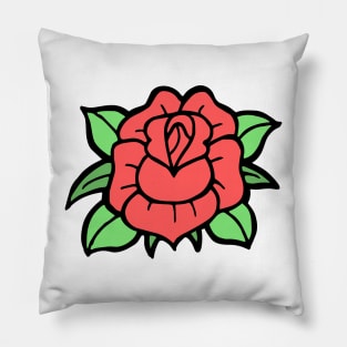 Doodle Red Rose Traditional Tattoo Pillow