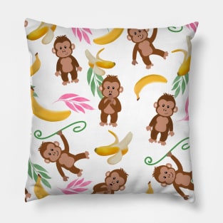 Cute Monkey, Banana, and leaves Pillow