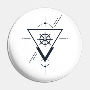 Creative Illustration In Geometric Style. Wheel, Ocean, Ship, Adventure, Nautical Pin