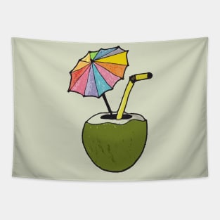 Hand drawn coconut drink with colorful umbrella drink Tapestry