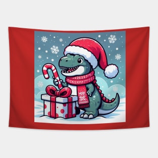 Cute T-Rex in a santa hat Tapestry
