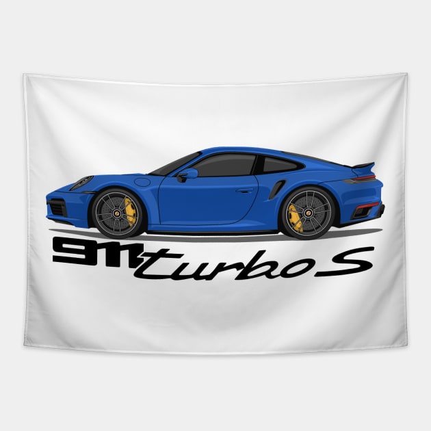 supercar 911 turbo s 992 blue Tapestry by creative.z