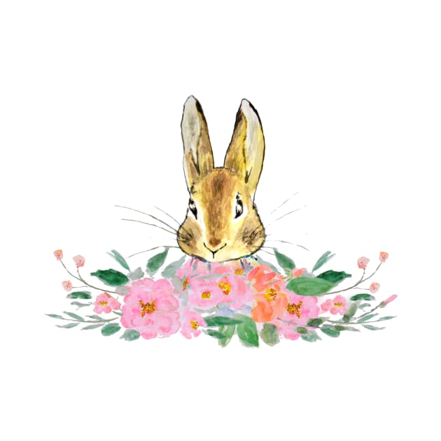 rabbit and camellia flowers watercolor by colorandcolor