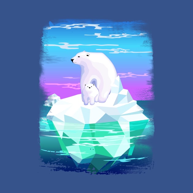 Polar Bear Mom and Baby on Iceberg by BluedarkArt