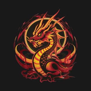 "Eternal Fire: Year of the Dragon Ukiyo-e" - Chinese Zodiac Dragon T-Shirt