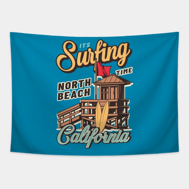 IT'S SURFING TIME _ NORTH BEACH CALIFORNIA Tapestry by Animox