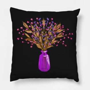 Dried Flowers in Pink Glass Bottle Boho Art by Cherie Pillow