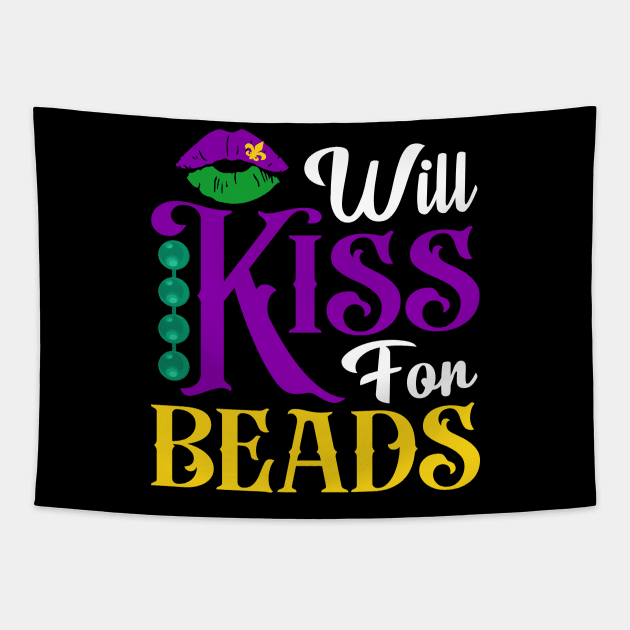 Will Kiss for Beads Funny Mardi Gras Lips New Orleans Parade Tapestry by Pizzan