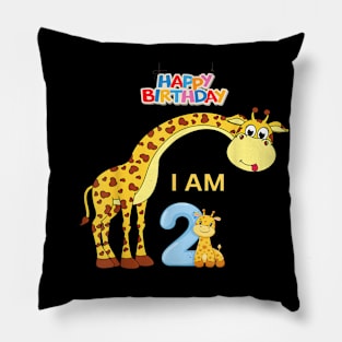 Cute girl Giraffe Birthday Party 2 Years Old Pillow