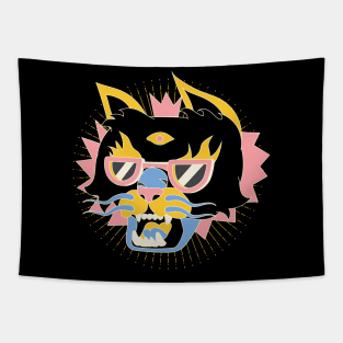 Cool Cat with Sunglasses, Third Eye, and Crown Tapestry