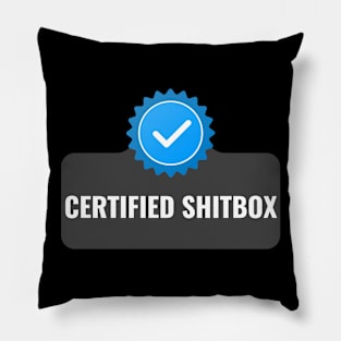 Certified Shitbox - Black Label With Blue Checkbox And Black Text Circle Design Pillow