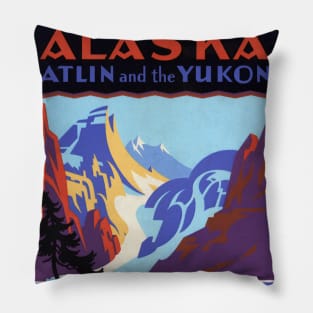 Vintage Travel Poster, Atlin and the Yukon, Alaska Pillow