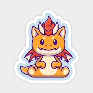 Cute Baby Orange Dragon Sitting Cartoon Magnet