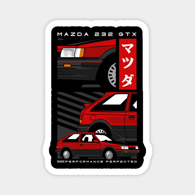 Iconic Mazda 323 GTX Design Magnet by Harrisaputra