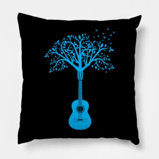 Classical Guitar Tree Blue Pillow