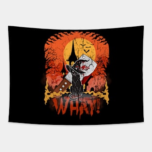 Black Cat With Knife What Halloween Tapestry