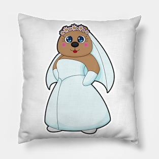 Bear as Bride with Wreath of Flowers Pillow