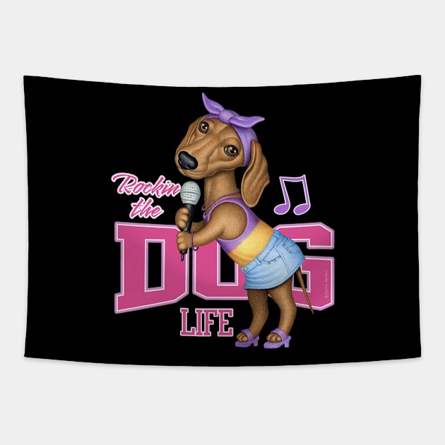 Funny Doxie Dog singing with cute pose Dachshund tee Tapestry by Danny Gordon Art