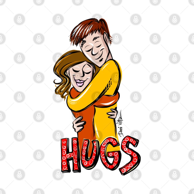 Male and female hugging with Hugs as text by Dani Vittz