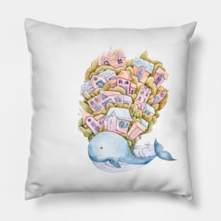 Watercolor cartoon cute whale illustration Pillow