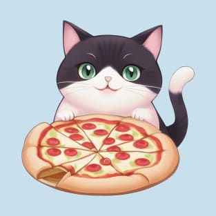 Cute Cat Holding a Pizza T-Shirt