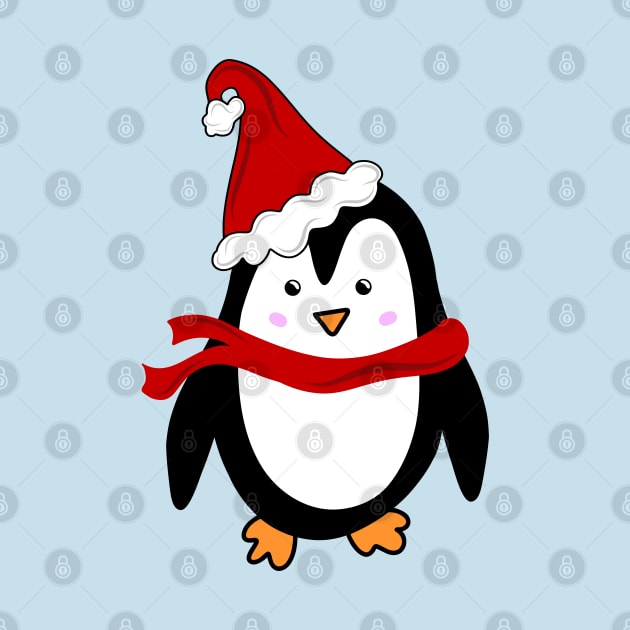 Festive Christmas Holiday Penguin with Santa Hat, made by EndlessEmporium by EndlessEmporium