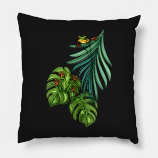 Minimalistic Continuous Line Tropical Frogs Pillow