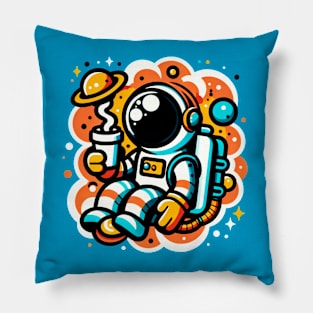 Astronaut's Space Coffee Adventure Pillow